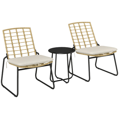 Rattan Garden Furniture Set, Patio Furniture Set for 2 Persons 3-piece Outdoor Seating Group with 2 Stackable Chairs, Table Cushions Weatherproof Garden Lounge for Terrace Balcony, Beige & Brown