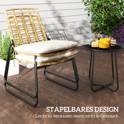 Rattan Garden Furniture Set, Patio Furniture Set for 2 Persons 3-piece Outdoor Seating Group with 2 Stackable Chairs, Table Cushions Weatherproof Garden Lounge for Terrace Balcony, Beige & Brown