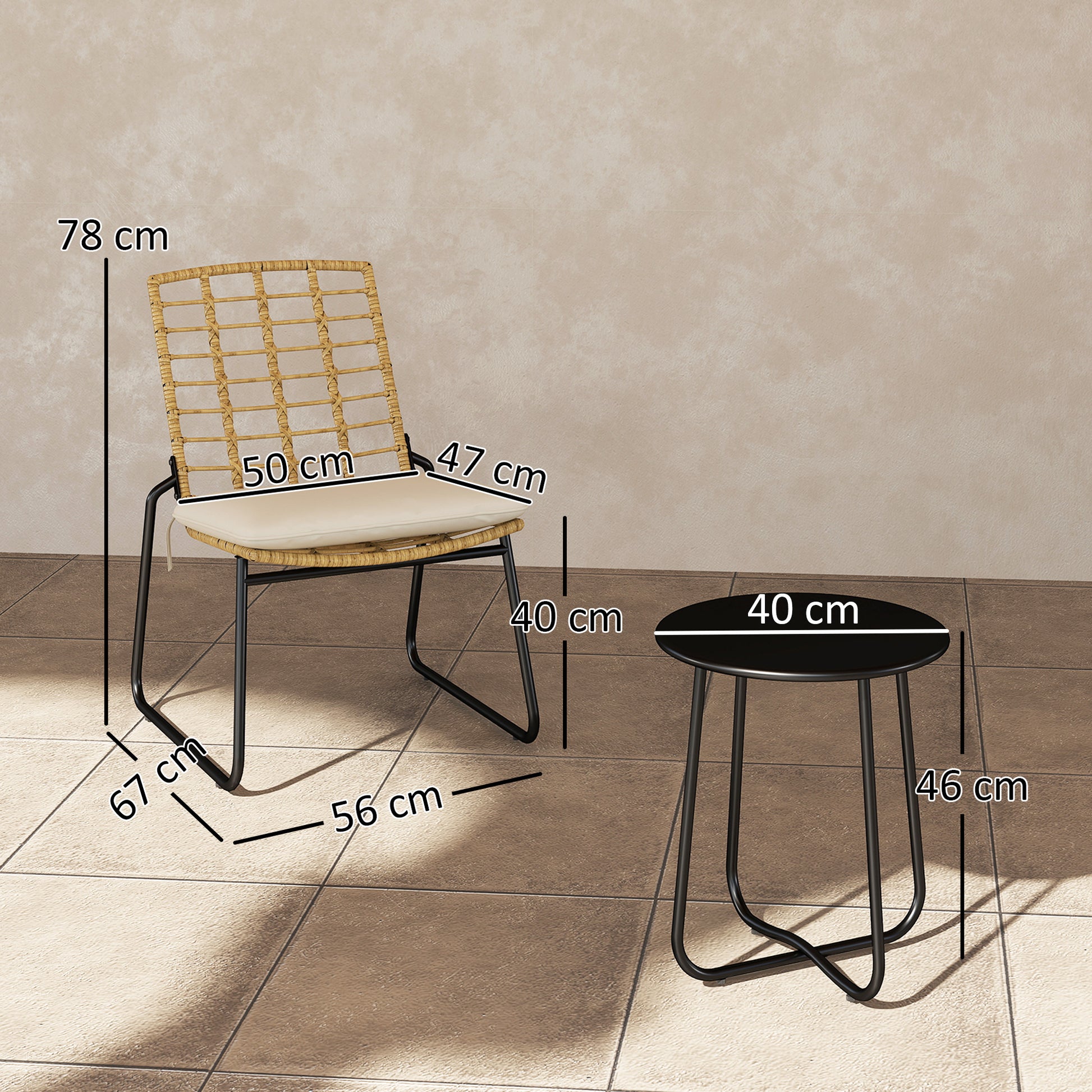 Rattan Garden Furniture Set, Patio Furniture Set for 2 Persons 3-piece Outdoor Seating Group with 2 Stackable Chairs, Table Cushions Weatherproof Garden Lounge for Terrace Balcony, Beige & Brown