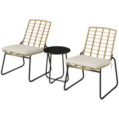 Rattan Garden Furniture Set, Patio Furniture Set for 2 Persons 3-piece Outdoor Seating Group with 2 Stackable Chairs, Table Cushions Weatherproof Garden Lounge for Terrace Balcony, Beige & Brown