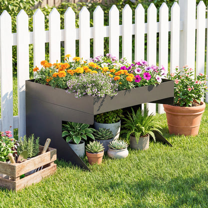 Robot Mower Garage, Galvanized Steel, 75 x 70 x 46 cm (29.5 x 27.6 x 18.1 in) with Planter – Black