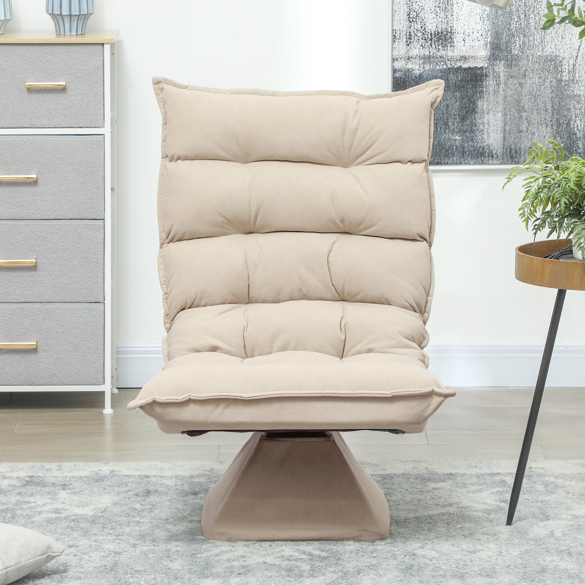 Floor Chair Floor Sofa with Adjustable Backrest, Swivel Meditation Chair with Base, Lazy Sofa, Padded Reclining Armchair for Office, Living Room, Beige