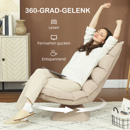 Floor Chair Floor Sofa with Adjustable Backrest, Swivel Meditation Chair with Base, Lazy Sofa, Padded Reclining Armchair for Office, Living Room, Beige