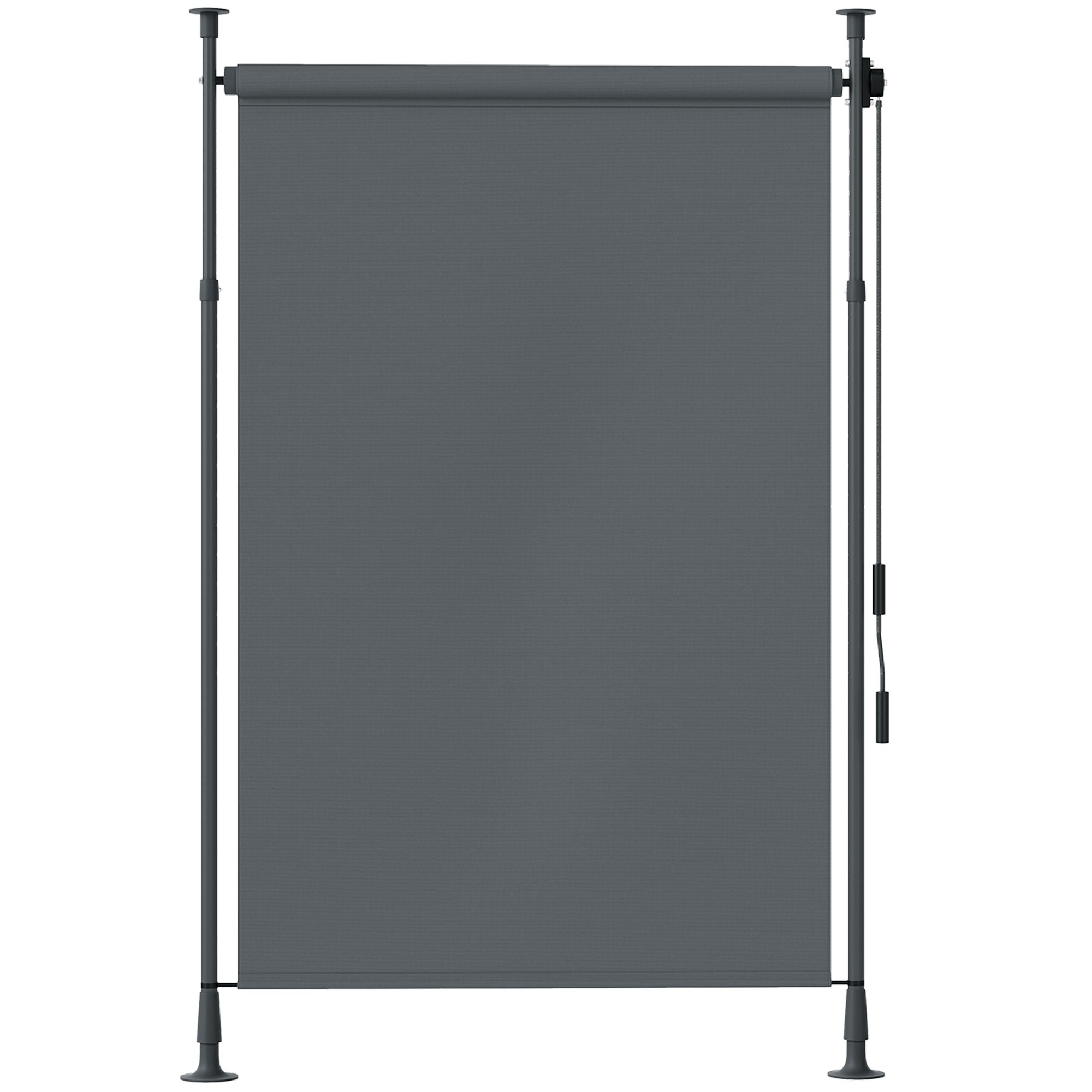 Outdoor Free-standing Awning Retractable Manual Awning Adjustable Length 2 x 2.2-3.1 m with Crank Installation Without Drilling Metal Aluminum Polyester Dark Grey
