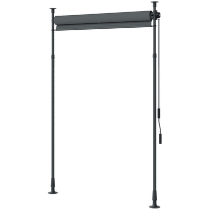 Outdoor Free-standing Awning Retractable Manual Awning Adjustable Length 2 x 2.2-3.1 m with Crank Installation Without Drilling Metal Aluminum Polyester Dark Grey