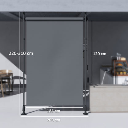 Outdoor Free-standing Awning Retractable Manual Awning Adjustable Length 2 x 2.2-3.1 m with Crank Installation Without Drilling Metal Aluminum Polyester Dark Grey