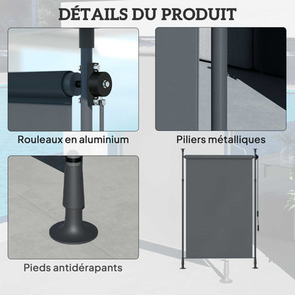 Outdoor Free-standing Awning Retractable Manual Awning Adjustable Length 2 x 2.2-3.1 m with Crank Installation Without Drilling Metal Aluminum Polyester Dark Grey