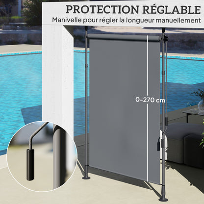 Outdoor Free-standing Awning Retractable Manual Awning Adjustable Length 2 x 2.2-3.1 m with Crank Installation Without Drilling Metal Aluminum Polyester Dark Grey