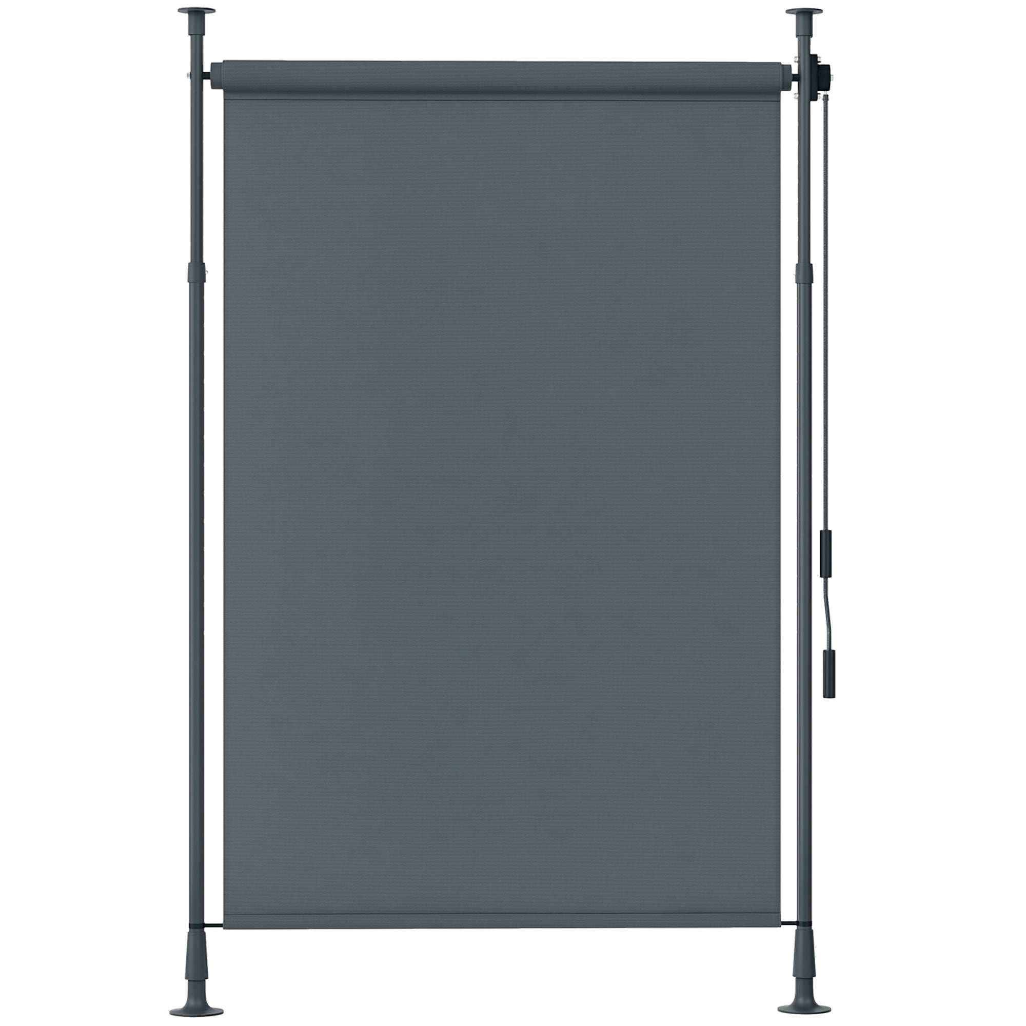 Outdoor Free-standing Awning Retractable Manual Awning Adjustable Length 2 x 2.2-3.1 m with Crank Installation Without Drilling Metal Aluminum Polyester Dark Grey