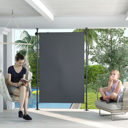 Outdoor Free-standing Awning Retractable Manual Awning Adjustable Length 2 x 2.2-3.1 m with Crank Installation Without Drilling Metal Aluminum Polyester Dark Grey