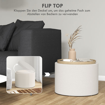 Storage Ottoman Footrest Ottoman Cube Storage Box Padded Ottoman, Linen-Like 56 x 42 x 42 cm Cream