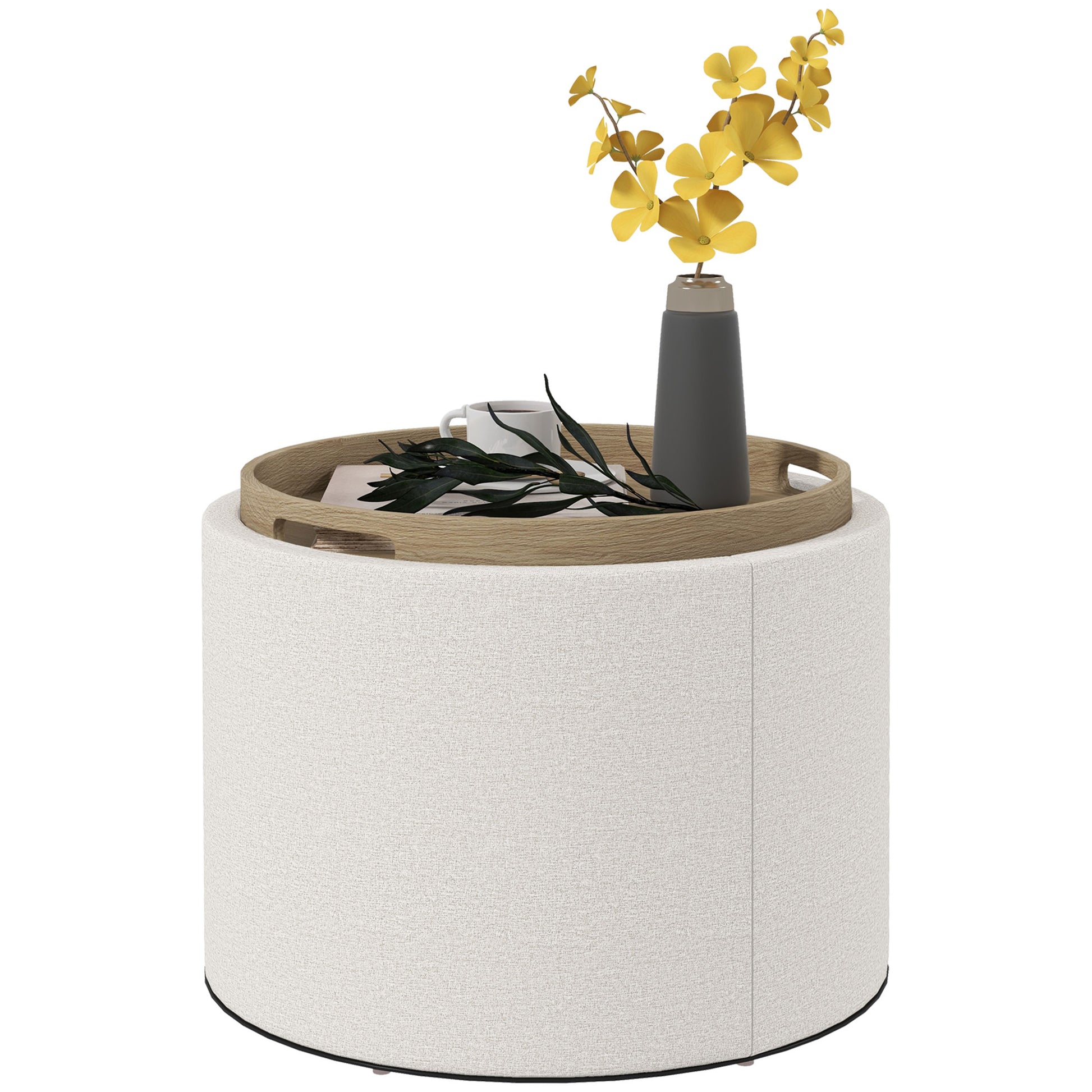 Storage Ottoman Footrest Ottoman Cube Storage Box Padded Ottoman, Linen-Like 56 x 42 x 42 cm Cream