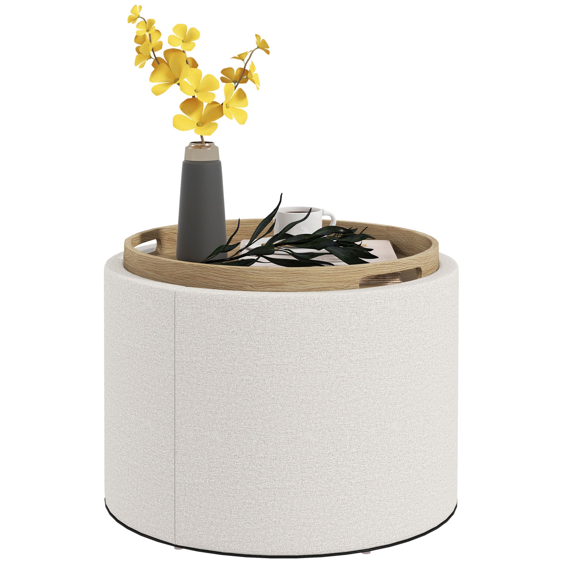 Storage Ottoman Footrest Ottoman Cube Storage Box Padded Ottoman, Linen-Like 56 x 42 x 42 cm Cream