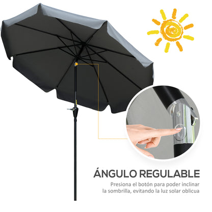 Garden Umbrella Ø266 cm Patio Umbrella Tilt with UV50+ Protection Aluminum Pole and Crank Sun Umbrella for Patio Terrace Dark Gray