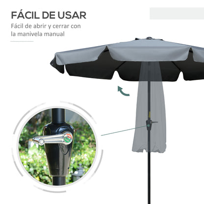 Garden Umbrella Ø266 cm Patio Umbrella Tilt with UV50+ Protection Aluminum Pole and Crank Sun Umbrella for Patio Terrace Dark Gray