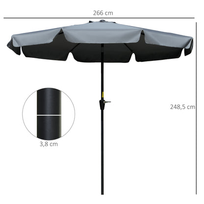 Garden Umbrella Ø266 cm Patio Umbrella Tilt with UV50+ Protection Aluminum Pole and Crank Sun Umbrella for Patio Terrace Dark Gray