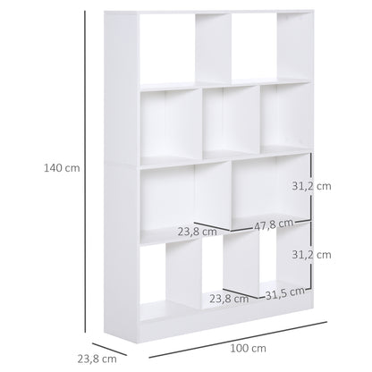 4-Tier Bookshelf with 10 Compartments Multi-Purpose Storage Shelves for Books Plants 100x23.8x140 cm White