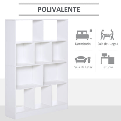 4-Tier Bookshelf with 10 Compartments Multi-Purpose Storage Shelves for Books Plants 100x23.8x140 cm White