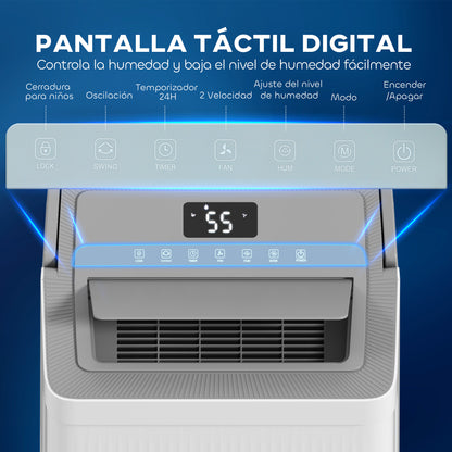 35L/day Dehumidifier Water Tank 5.5L Electric Dehumidifier with LED Screen 24H Timer Child Lock and Continuous Drainage for 40-100m² White