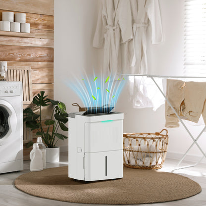 35L/day Dehumidifier Water Tank 5.5L Electric Dehumidifier with LED Screen 24H Timer Child Lock and Continuous Drainage for 40-100m² White