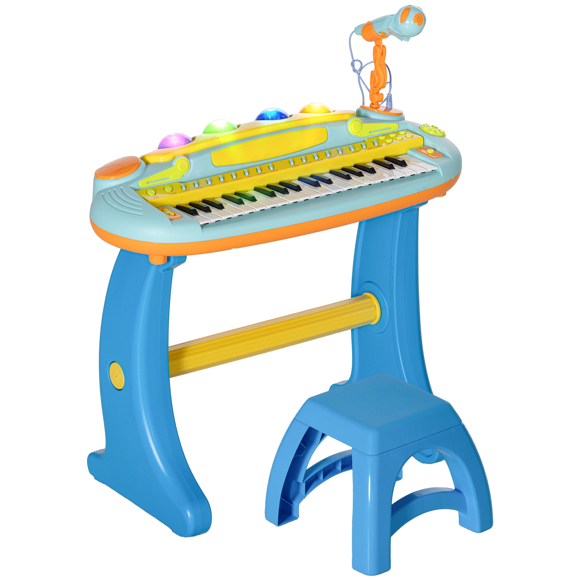 Children's Electronic Piano, 37-Key Piano Keyboard, with Microphone, Stool, LED Light, Recording and Playback Function, Music Instrument for Children 3 to 6 Years Old, Blue