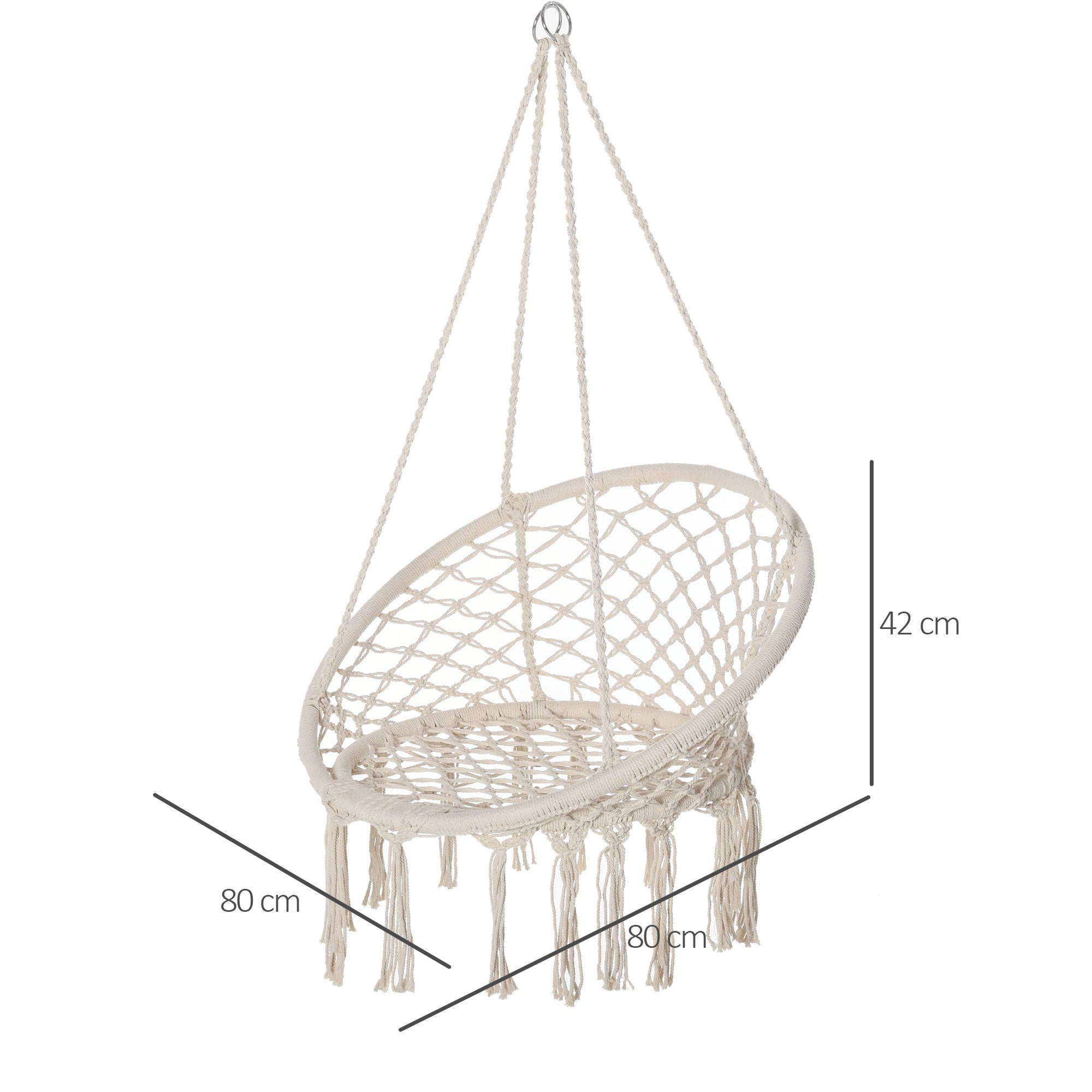 Hanging Chair Indoor Outdoor Hammock Swing Chair Portable Travel Hammock Chair Ø 80 x 42H cm Macramé Cotton Polyester Beige
