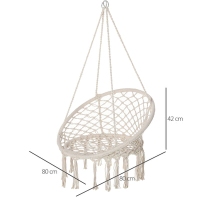 Hanging Chair Indoor Outdoor Hammock Swing Chair Portable Travel Hammock Chair Ø 80 x 42H cm Macramé Cotton Polyester Beige