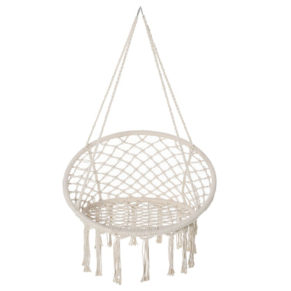 Hanging Chair Indoor Outdoor Hammock Swing Chair Portable Travel Hammock Chair Ø 80 x 42H cm Macramé Cotton Polyester Beige
