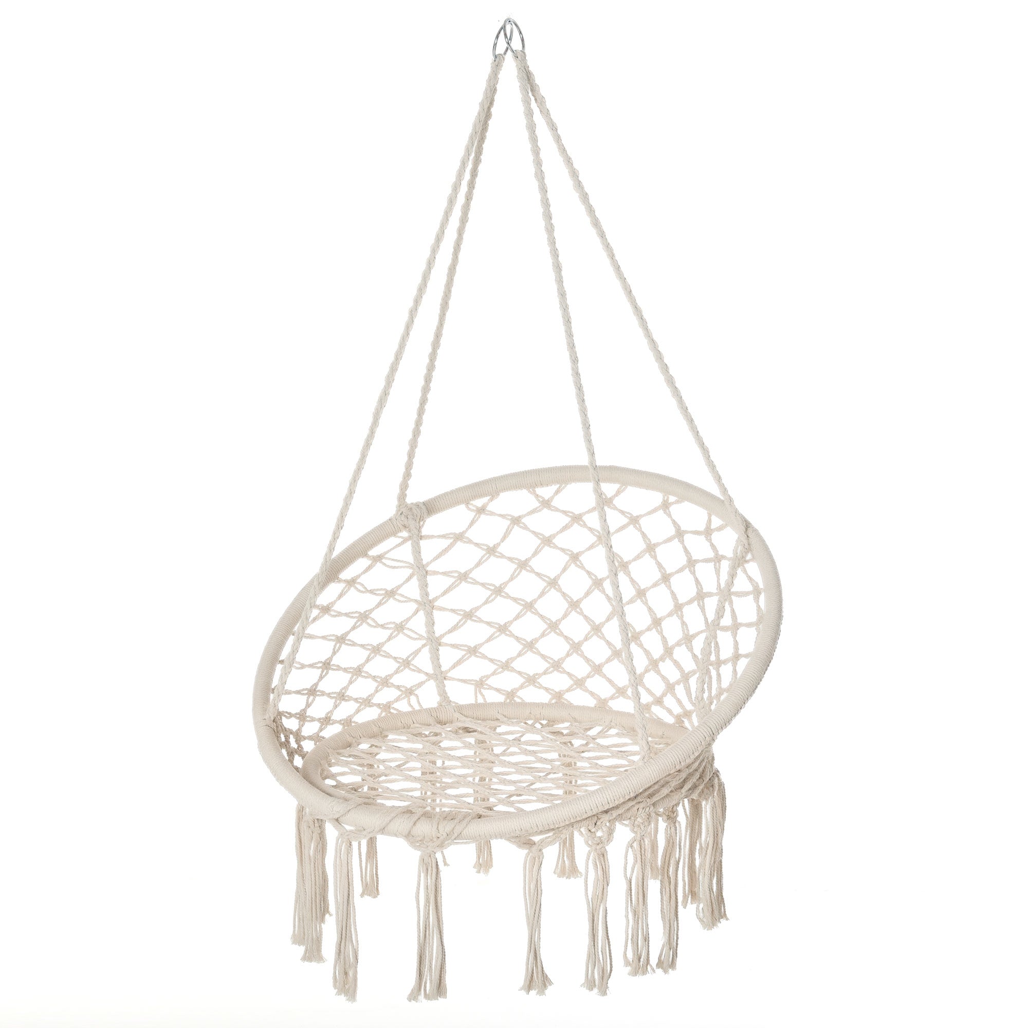 Hanging Chair Indoor Outdoor Hammock Swing Chair Portable Travel Hammock Chair Ø 80 x 42H cm Macramé Cotton Polyester Beige