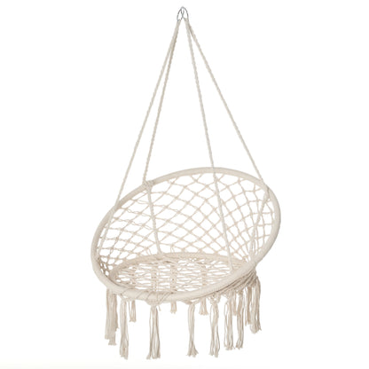 Hanging Chair Indoor Outdoor Hammock Swing Chair Portable Travel Hammock Chair Ø 80 x 42H cm Macramé Cotton Polyester Beige