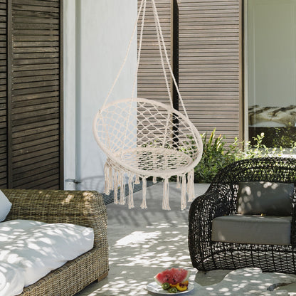 Hanging Chair Indoor Outdoor Hammock Swing Chair Portable Travel Hammock Chair Ø 80 x 42H cm Macramé Cotton Polyester Beige