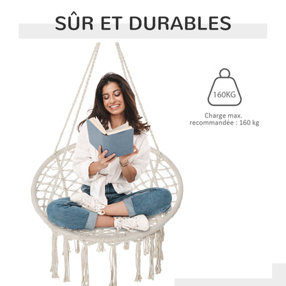 Hanging Chair Indoor Outdoor Hammock Swing Chair Portable Travel Hammock Chair Ø 80 x 42H cm Macramé Cotton Polyester Beige