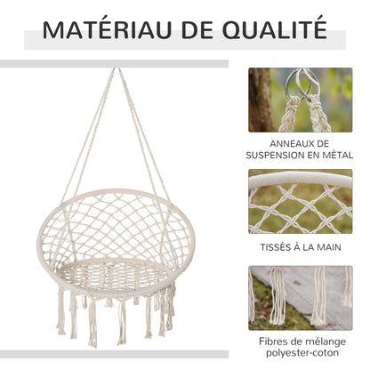 Hanging Chair Indoor Outdoor Hammock Swing Chair Portable Travel Hammock Chair Ø 80 x 42H cm Macramé Cotton Polyester Beige