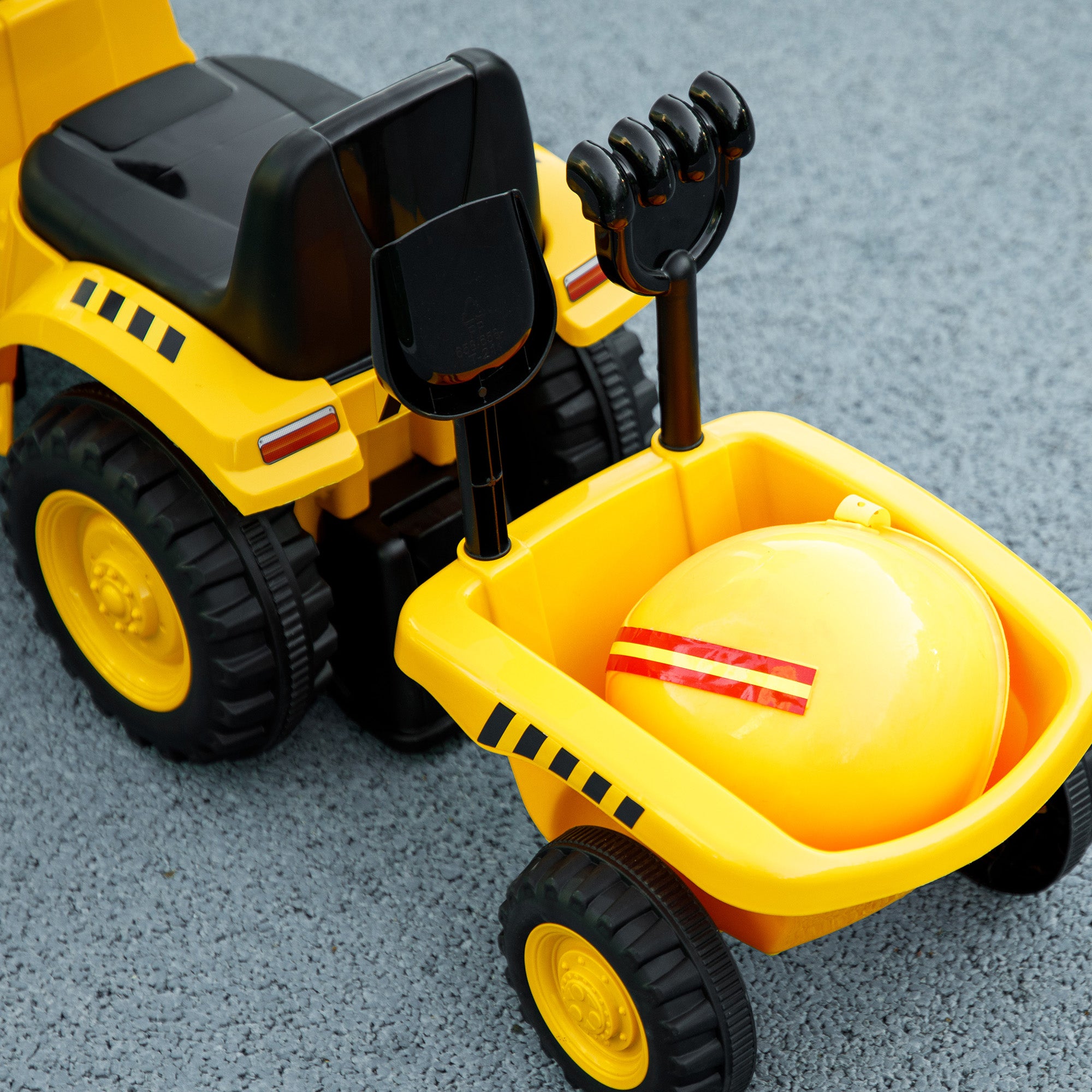Children's Toy Truck 12-36 Months with Integrated Shovel and Trailer, Ride-On Excavator for Kids in PP and Metal, 91x29x44 cm, Yellow