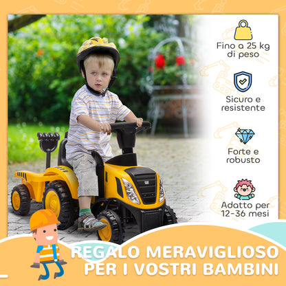 Children's Toy Truck 12-36 Months with Integrated Shovel and Trailer, Ride-On Excavator for Kids in PP and Metal, 91x29x44 cm, Yellow