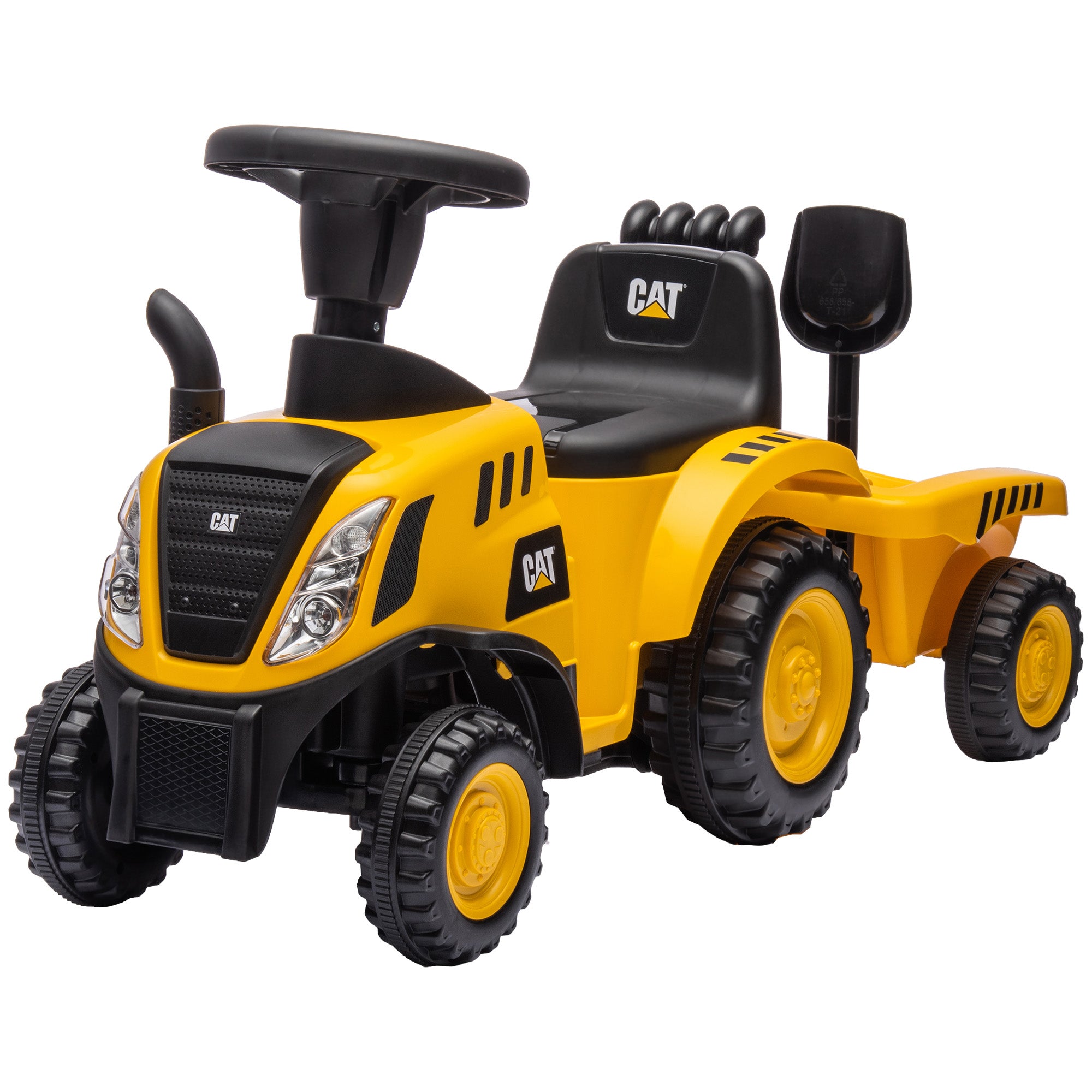 Children's Toy Truck 12-36 Months with Integrated Shovel and Trailer, Ride-On Excavator for Kids in PP and Metal, 91x29x44 cm, Yellow
