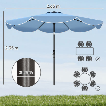 8.7 ft (265 cm) Outdoor Patio Umbrella — 3-Position Tilt, Crank, Frilled Canopy, Waterproof — Sky Blue