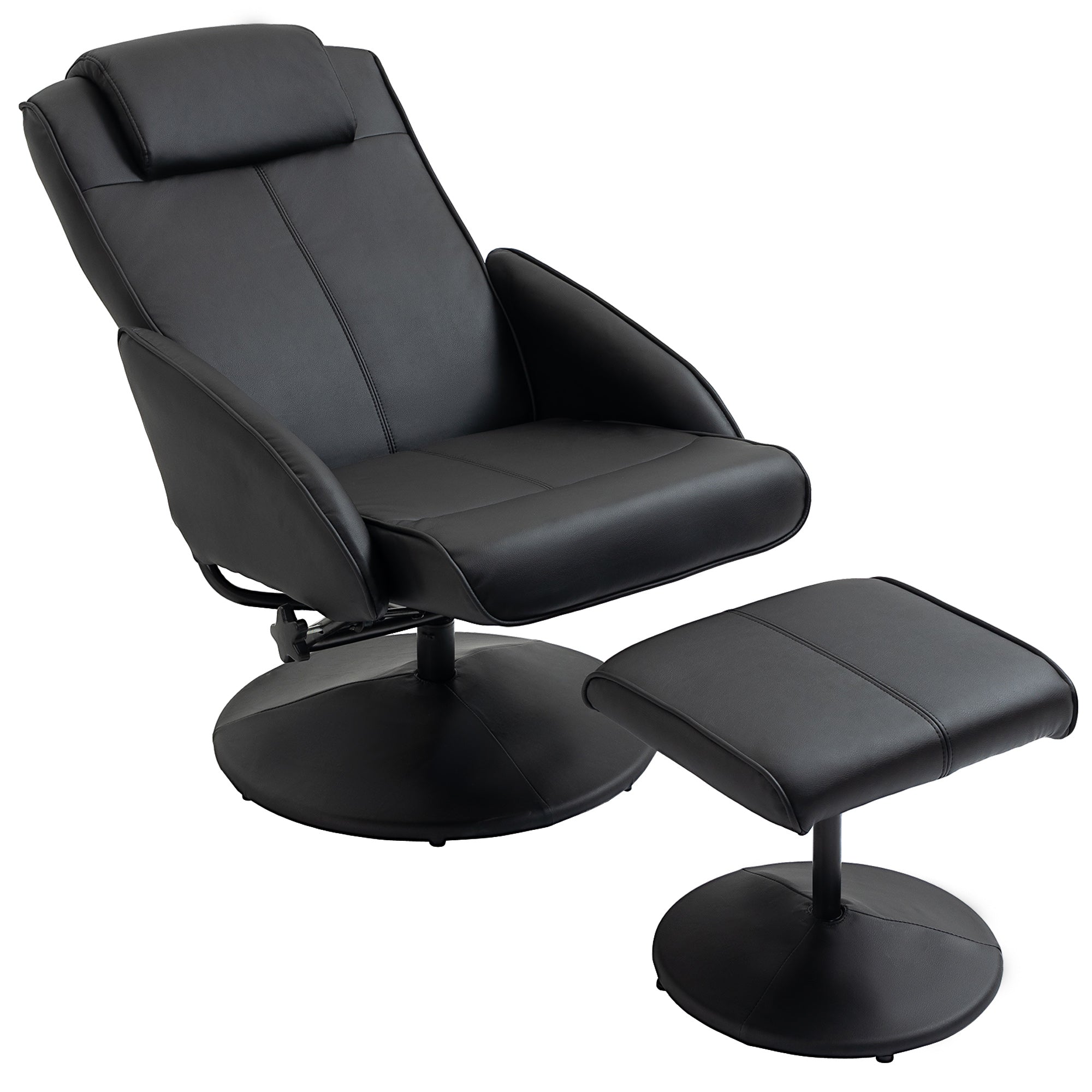 Reclining Chair with Footrest Swivel Lounge Chair with PU Upholstery and Steel Frame Load 120 kg Armchair for Bedroom Living Room Black