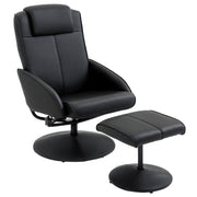 Reclining Chair with Footrest Swivel Lounge Chair with PU Upholstery and Steel Frame Load 120 kg Armchair for Bedroom Living Room Black