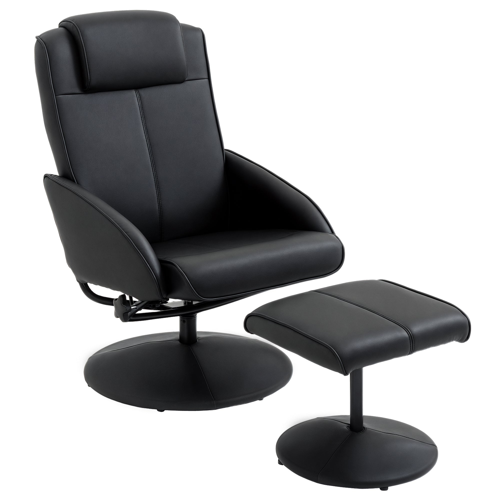Reclining Chair with Footrest Swivel Lounge Chair with PU Upholstery and Steel Frame Load 120 kg Armchair for Bedroom Living Room Black