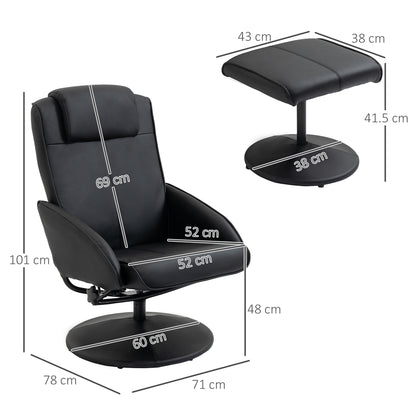 Reclining Chair with Footrest Swivel Lounge Chair with PU Upholstery and Steel Frame Load 120 kg Armchair for Bedroom Living Room Black