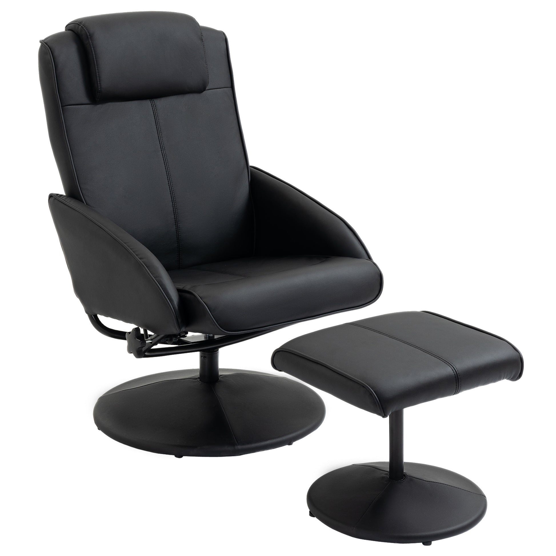 Reclining Chair with Footrest Swivel Lounge Chair with PU Upholstery and Steel Frame Load 120 kg Armchair for Bedroom Living Room Black