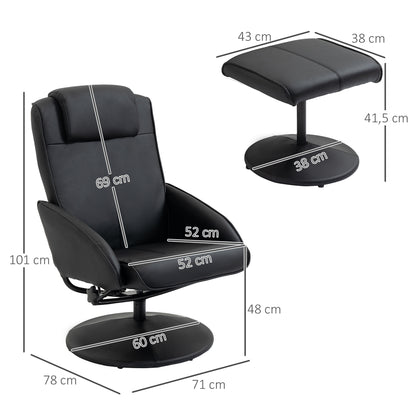Reclining Chair with Footrest Swivel Lounge Chair with PU Upholstery and Steel Frame Load 120 kg Armchair for Bedroom Living Room Black