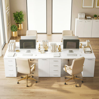 Computer Desk with 4 Drawers, 55.1 x 18.9 x 29.5 in Desk with Cabinet & Adjustable Shelf, Modern Office Desk for Office or Bedroom, White
