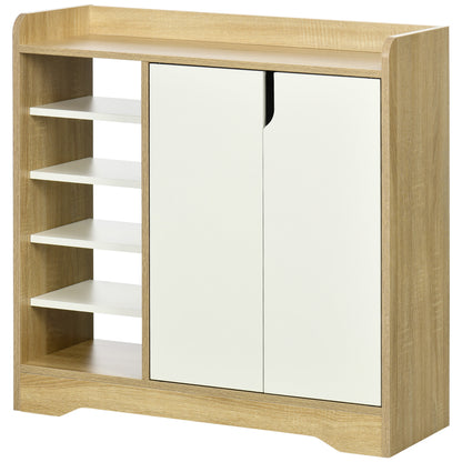 Modern Shoe Cabinet Narrow Shoe Rack with 2 Doors Storage Shelves for 13 Pairs of Shoes for Entryway Hallway 80x30x80 cm Natural and White