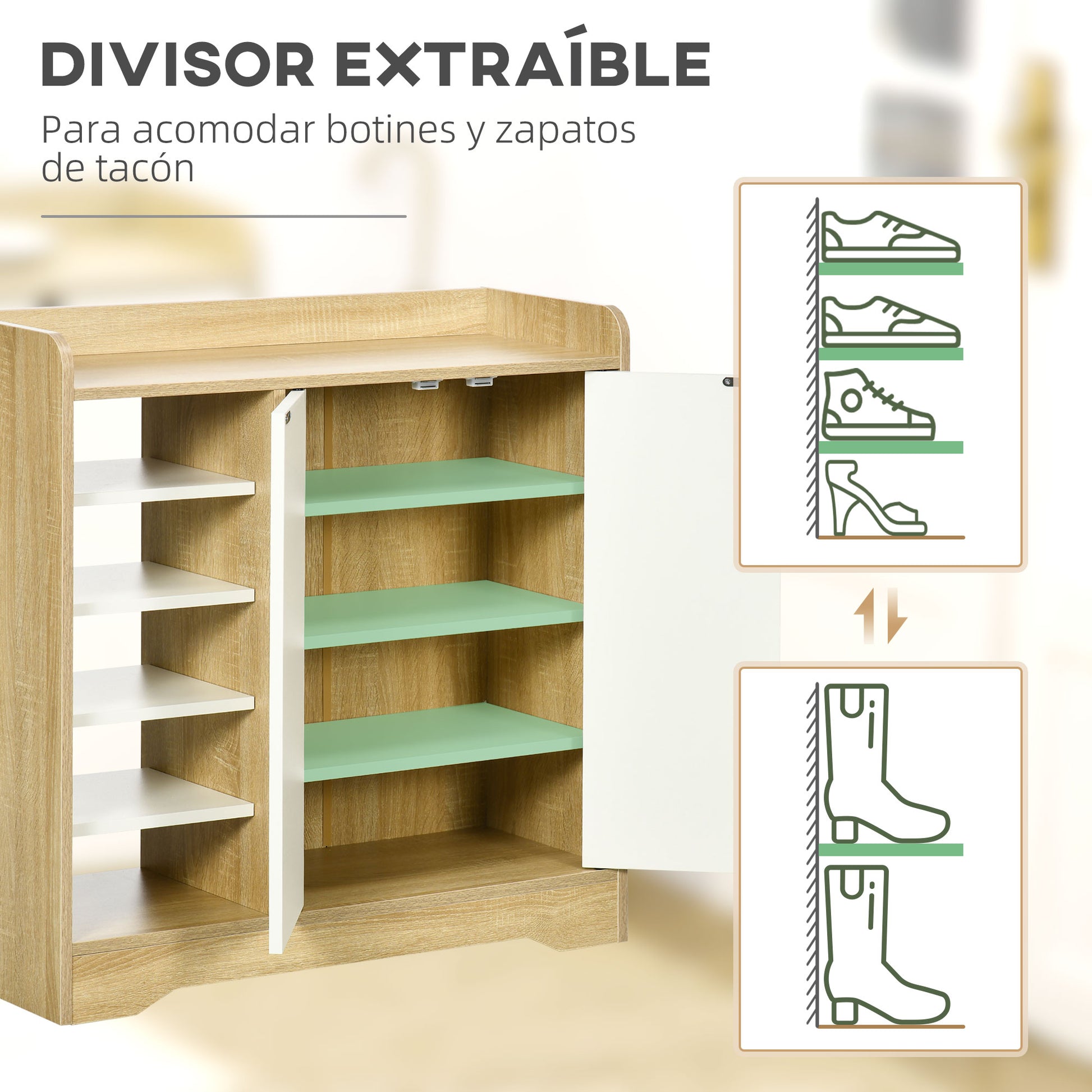 Modern Shoe Cabinet Narrow Shoe Rack with 2 Doors Storage Shelves for 13 Pairs of Shoes for Entryway Hallway 80x30x80 cm Natural and White