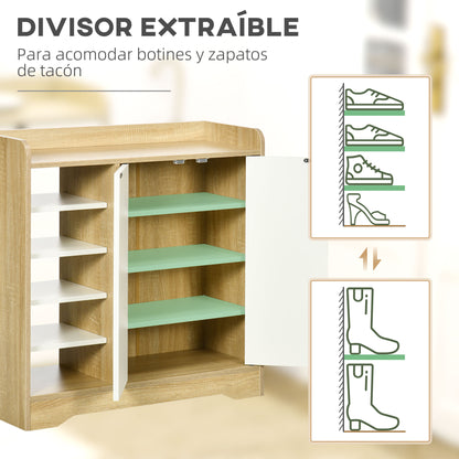 Modern Shoe Cabinet Narrow Shoe Rack with 2 Doors Storage Shelves for 13 Pairs of Shoes for Entryway Hallway 80x30x80 cm Natural and White
