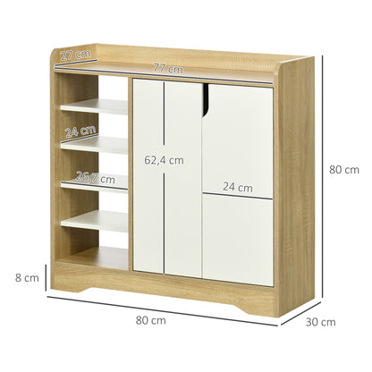 Modern Shoe Cabinet Narrow Shoe Rack with 2 Doors Storage Shelves for 13 Pairs of Shoes for Entryway Hallway 80x30x80 cm Natural and White
