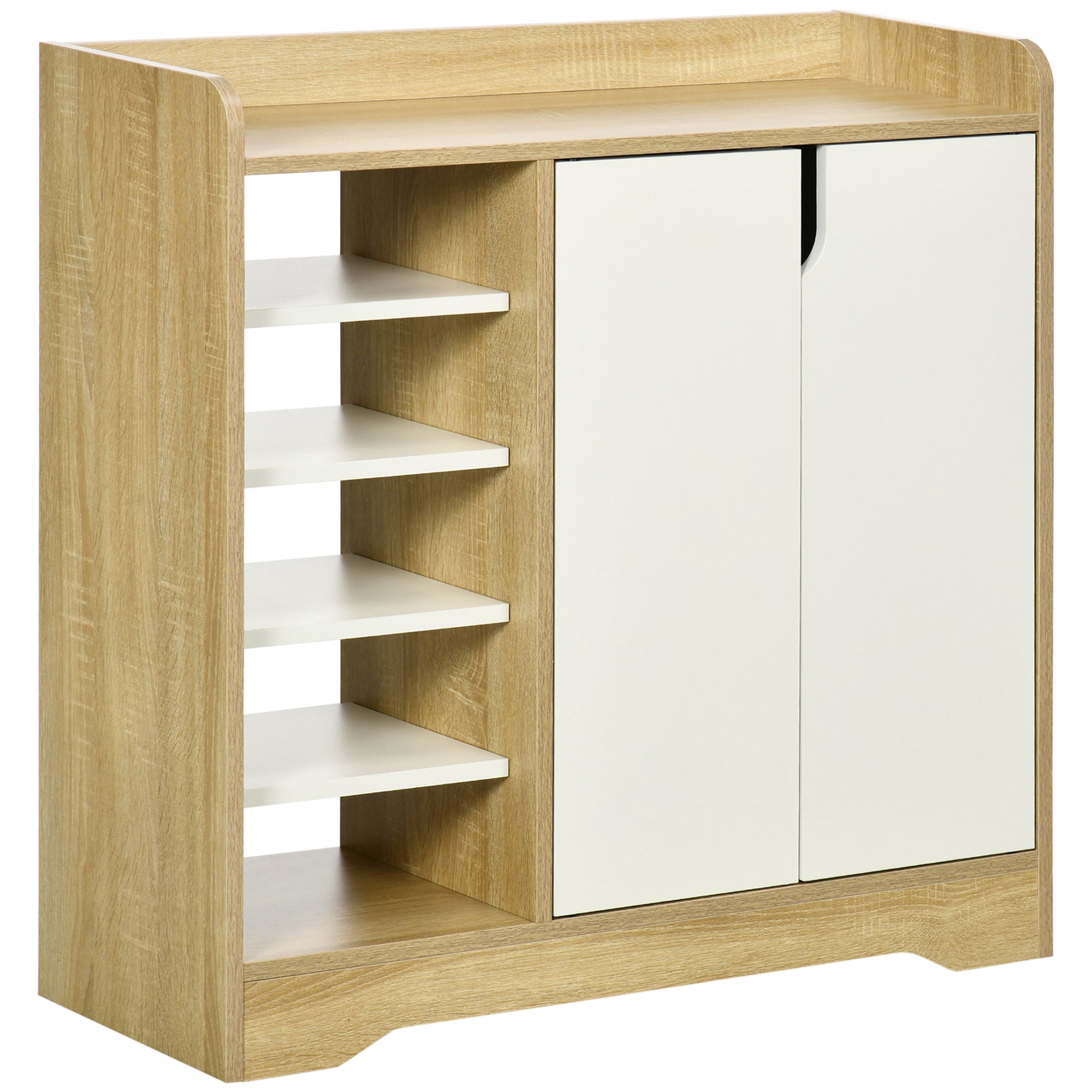 Modern Shoe Cabinet Narrow Shoe Rack with 2 Doors Storage Shelves for 13 Pairs of Shoes for Entryway Hallway 80x30x80 cm Natural and White
