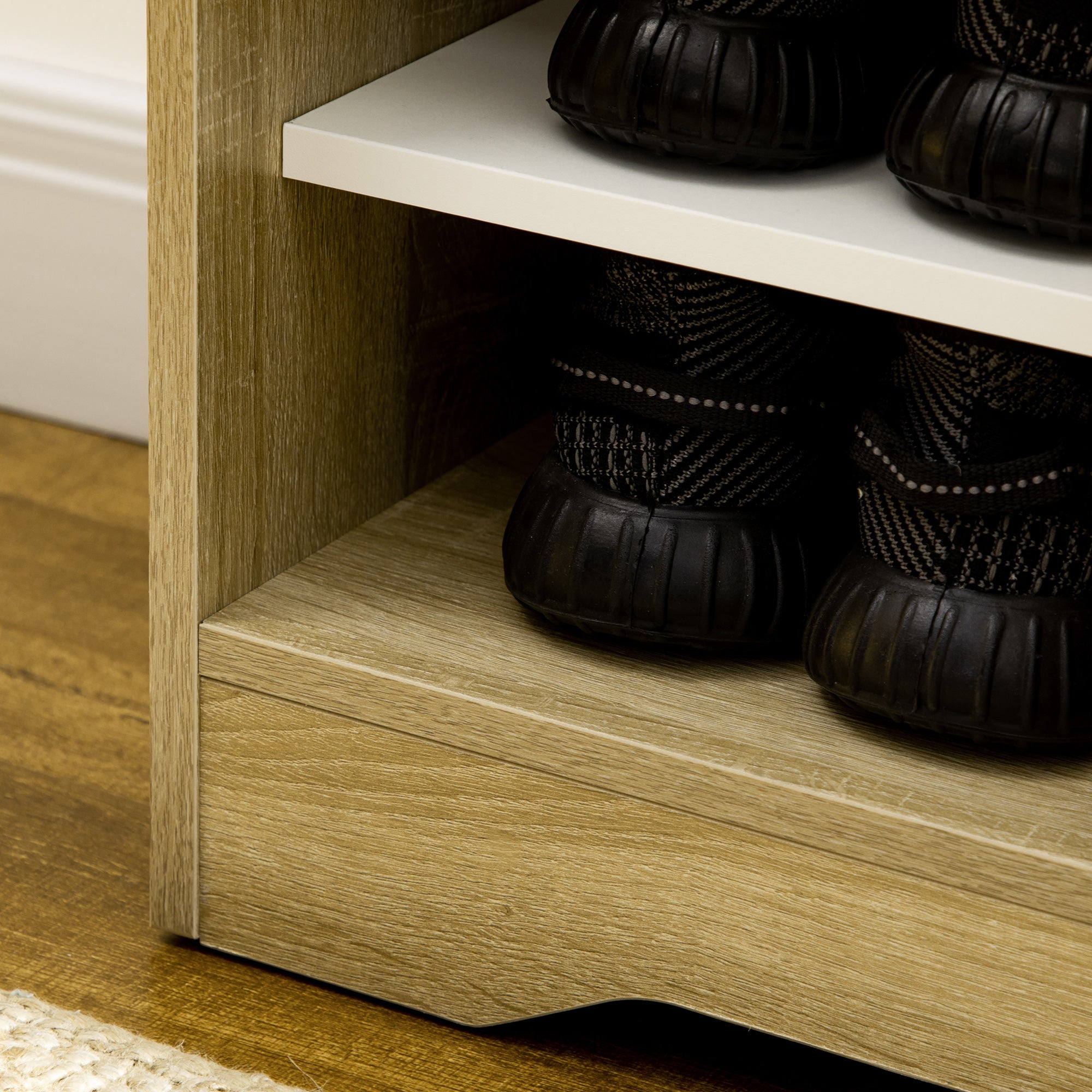 Modern Shoe Cabinet Narrow Shoe Rack with 2 Doors Storage Shelves for 13 Pairs of Shoes for Entryway Hallway 80x30x80 cm Natural and White